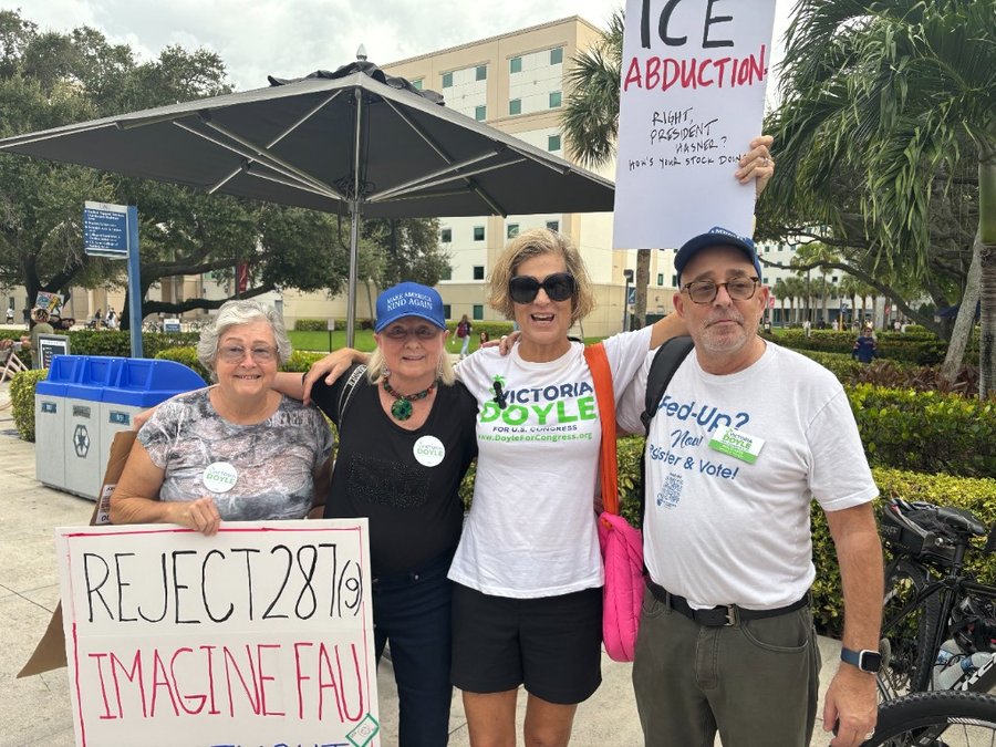 Victoria Doyle with supporters at a Florida Atlantic University immigration justice rally